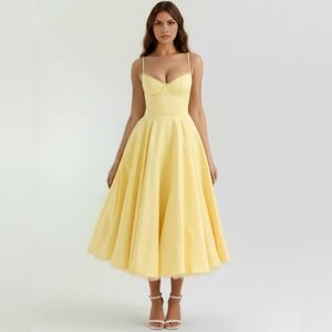 NEW Almond Muse Selene Madamoiselle Bustier Midi Dress in Butter Yellow Size XS